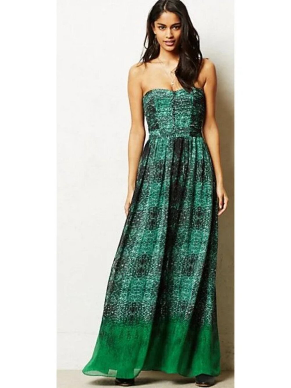 Moulinette Soeurs Vernalis Green Strapless Maxi Dress